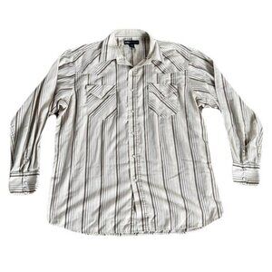 MWG Extra Large Beige Brown Stripe Pearl Snap Western Shirt